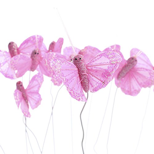Factory Direct Craft Group of 12 Sparkling Hot Pink Butterflies on Wired Picks for Crafting, Embellishing and Displaying