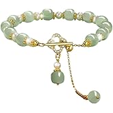 Agemoss Hotan Jade Pearl Bracelet Four leaf Grass Drill Button Design Oriental Poetic Light Luxury Wristband/New Year gift/Valentine's Day gift