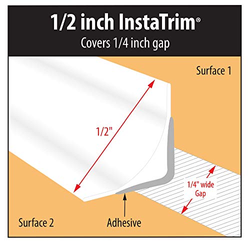 Instatrim 1/2 Inch (Covers 1/4" Gap) Flexible, Self-Adhesive, Caulk and Trim Strips for Floors, Ceilings, Countertops and More (Gray, 10ft Long, 2 Pack) - Thumbnail 3