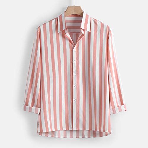 Camicia-Uomo-Slim-Fit-Manica-Lunga-Righe-Elegante-Sasstaids-Strisce-Verticali-Moda-Tops-con-Pulsante-Casual-Shirts-Poliestere-Nero-Rosa-MLXLXXLXXXL