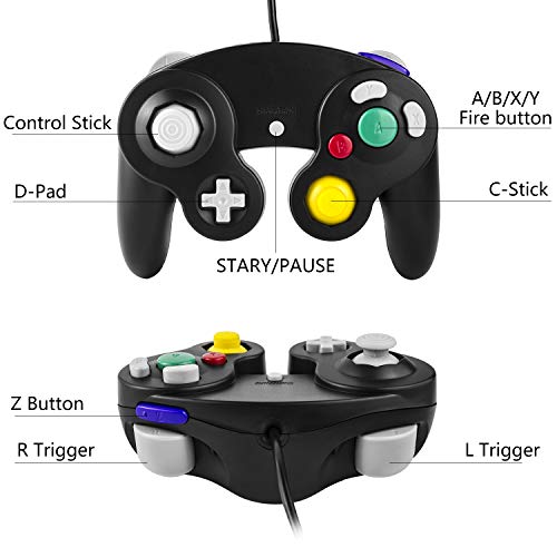 Diswoe GameCube controller, Classical wired NGC GameCube controller for Nintendo Wii GameCube GC Console Black, cable length 1.8m - Thumbnail 2