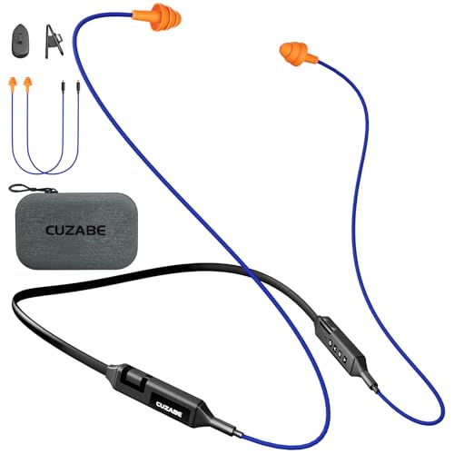 CUZABE Bluetooth Earplug Headphones for Work, Neckband Wireless Ear Plugs Earbuds, 29 dB Noise Reduction Ear Protection with Replacement Ear Tips, 30 Hour Battery, OSHA Compliant for Industrial Safety