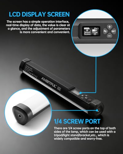 AMBITFUL A2 RGB LED Light Wand -Full Color Magnetic Video Light Stick,Handheld Tube Light with APP Control 29 Effects, 2500-8500K, 2500mAh, CRI 95+ for Photography, YouTube, TikTok (A2)