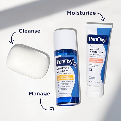 PanOxyl Acne Treatment Bar with 10% Benzoyl Peroxide, Maximum Strength Acne Bar for Face, Chest, and Back, Soap-Free Body Wash, Treats Acne Pimples, Whiteheads, Blackheads, pH Balanced, Vegan, 4 oz