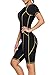ROSKIKI Womens Casual Athletic Rash Guard Short Sleeve One Piece Swimsuit Zip Front Surfing Bathing Suit Wetsuit Black X-Large