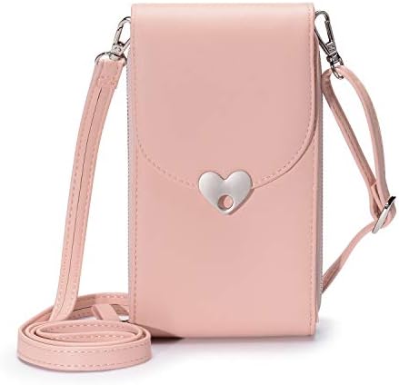 Women Wallet, Mogomiten Crossbody Bag Cell Phone Pouch Girls PU Leather Storage Purse with Credit Card Holder for iPhone Samsung Smartphone Under 5.5 Inch, Pink
