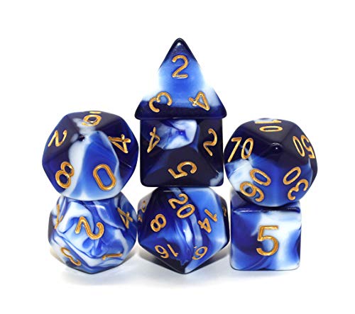 HD DND Dice Blue White Black RPG Polyhedral Dice Set Fit Dungeons and Dragons(D&D) Pathfinder Role Playing Games 7 Dice Set with Dice Bag - Thumbnail 2