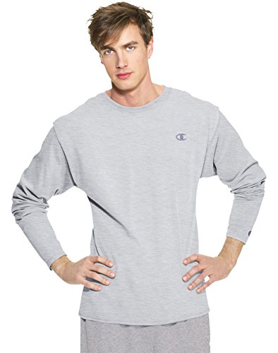 Champion men s long sleeve t-shirt, oxford gray, large