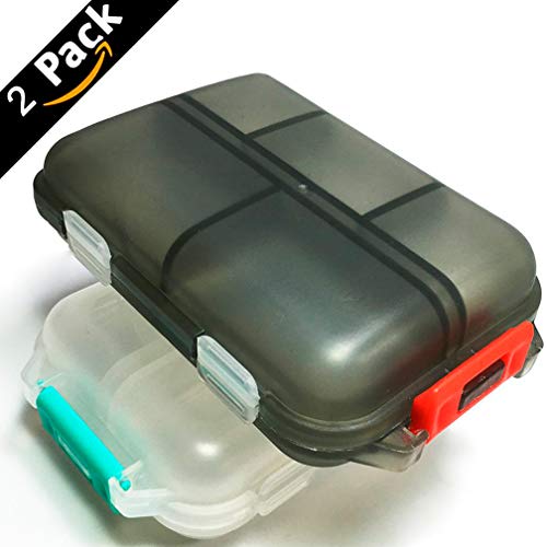 Pill & Vitamin Organizer case Box Travel Portable 2Pack (Black+White)