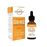 Vitamin D3 with K2 Liquid Drops for Best Absorption, All Natural, NON GMO, 2416IU D3 & 50mcg K2 (MK7) Per Serving, Strengthen Bones, Boost Immune System and Energy Levels, No Flavor Added