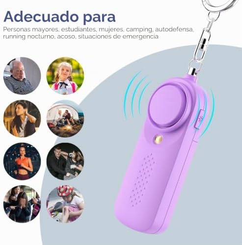 Alarme Pessoal Feminino Safesound Alarme de Segurança Pessoal 130DB Alarme de Segurança com Lâmpada LED Alarme de Porta-chaves aprovado pela Polícia para Crianças, Mulheres e Estudantes Seniores (Roxo)