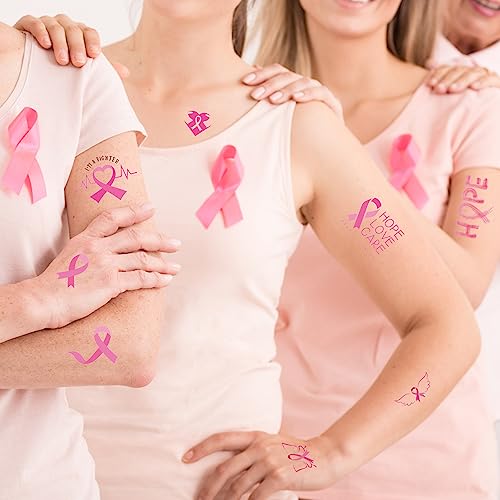 10Pack Pink Temporary Tattoos For Breast Cancer Awareness Glittering