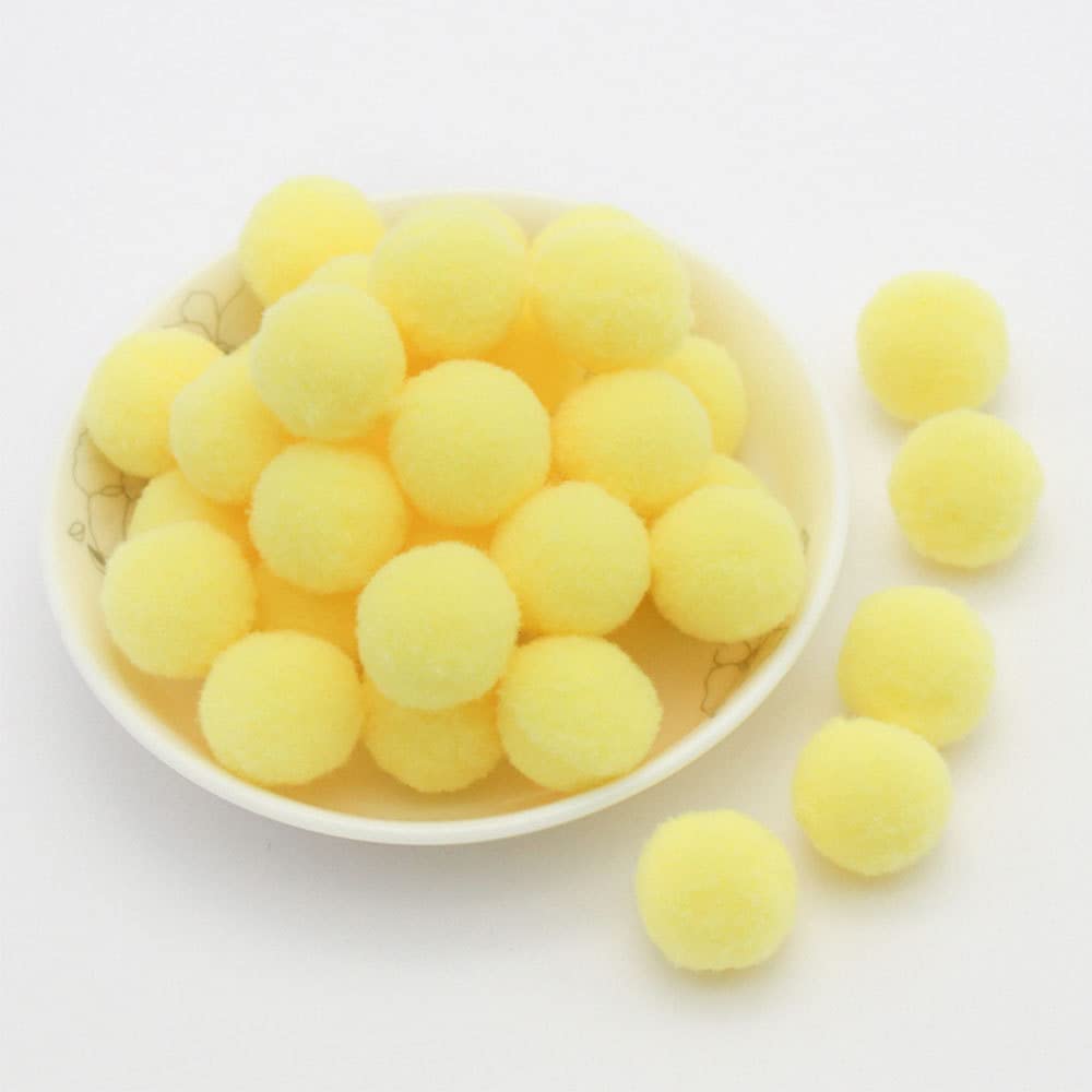20 mm, approx. 50 pieces, colourful mini pompoms for crafts, felt balls, colourful pom pom balls, small pompoms, fluffy plush balls for decorating, sewing, DIY, creative crafts, light yellow