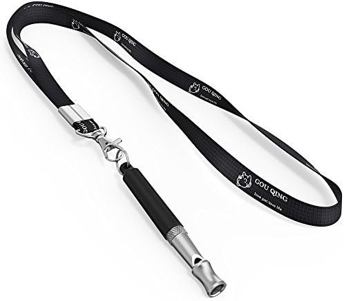GouQing Dog Whistle to Stop Barking, Adjustable High Pitch Frequency, Ultra-sonic Sound & FREE Lanyard Strap - Train Your Dog (Black)