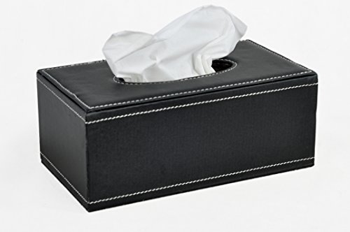 Tissue Box Cover Holder Black PU Leather Rectangular Kleenex Facial | Tailored for Standard American Napkin Kleenex Box 160 2-ply Kleenex Box Covers Tissue Holder Home Bathroom