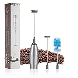 Milk Frother Electric Handheld Portable Powerful Milk Foamer for Latte/Cappuccino Coffee Chocolate，Durable Stainless Steel Egg Beater and Drink Mixer with 2 Whisks and 1 Clean Brush(Battery Operated)