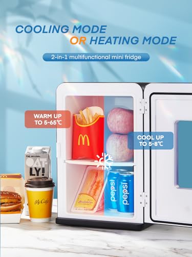 NORTHCLAN Mini Fridge 15 L / 21 Cans for Bedroom | 2 in 1 Small Fridge for Car, 12 V/220 V Portable Drinks Fridge with Cooling and Heating Function, ≤38 dB Eco Mode Quiet