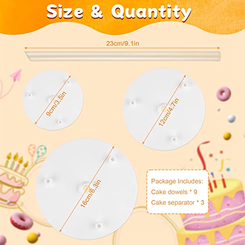 Reastar Cake supports, reusable cake stand, 9 pieces cake dowels with 3 cake bases, plastic dowel rods, cake support set - for wedding, birthday, tiered cake making and stacking