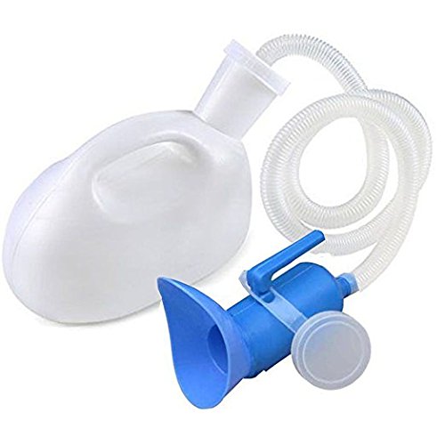 2000ML White Portable Unisex Pee Bottle Travel Urination Device with with Female Adapter and 1.3M Hose Bed Bedding Plastic Urinal Bottle Toilet