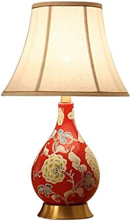 Table lamp New Chinese Ceramic Bedroom Bedside Counter Lamp Rustic Style Study Entrance Decoration Hand-Painted Fabric Lampshade (Color : D)