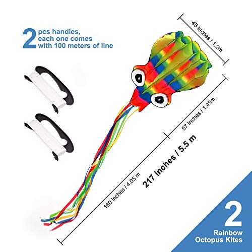 image for Cool Bank 2PCS Large Rainbow Octopus outdoor kite for kids and Adults 
