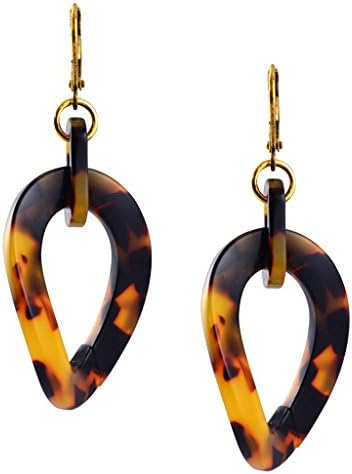 Lorren Bell Curb Chain Dangle Earrings, False Tortoise Shell, Antique Goldtone