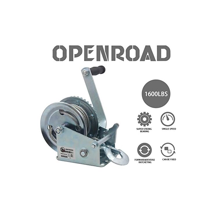 OPENROAD 1600lbs Hand Winch Boat Winch, Hand Crank Winch with 10m (32ft