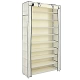 SONGMICS 10 Tiers Shoe Rack with Dustproof Cover Closet Shoe Storage Cabinet Organizer Beige URXJ36M (Kitchen)