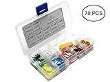 PRUVUE 70pcs Assorted Car Truck Micro2 Blade Fuse Set 5A 7.5A 10A 15A 20A 25A 30A Blade Fuse Assortment Kit for Automotive,Boat,Marine,RV,SUV,Trike