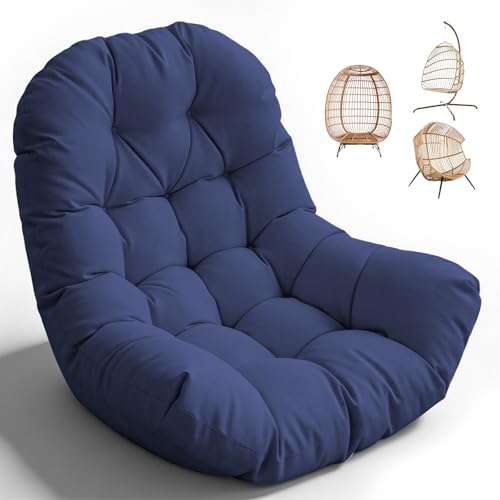 joomie Egg Swing Chair Cushion Replacement Waterproof 120x84x18 cm Thicken Outdoor Patio Hanging Basket Chair Cushions Removable Pad with Ties for Garden Cocoon Egg Hammock Chair, Blue 26