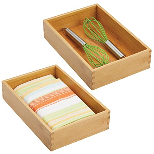 mDesign Set of 2 Functional Drawer Organiser — Elegant Bamboo Kitchen Drawer Divider for Cutlery, Silverware, Utensils — Convenient Drawer Separator — Light Brown — image 1