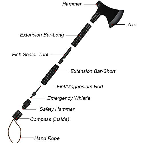 Camping Axe Multi-tool Kit Survival Emergency Gear Portable Folding Collapsible Camp Ax Hatchet Tomahawk Tactical Hand Tool with Sheath Hammer for Hiking Backpacking Hunting Outdoor Adventures 17 inch - Thumbnail 3