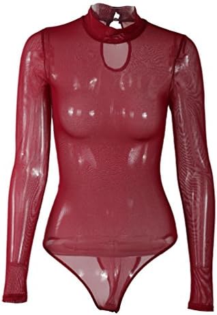 NiSengs Women Clubwear Long Sleeves Stretch Sheer Mesh See Through Jumpsuit Bodysuit Tops Leotard Transparent Blouse