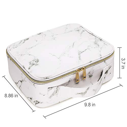 Marble Makeup Organizers and Storage,LKE Cosmetic Bags Waterproof Marble Travel Makeup Train Case Jewelry Travel Organizer with Adjustable Dividers (9.8x8.86x3.7 inches)