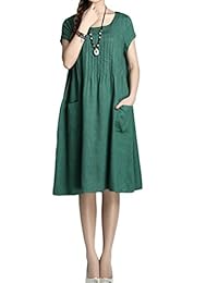 Minibee Vestido de verano para dama de color sólido con dos bolsillos