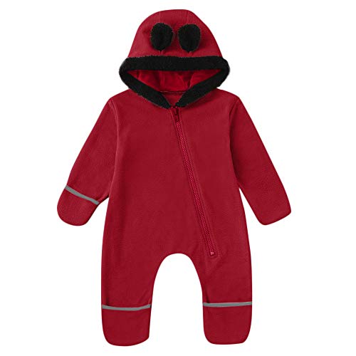 Pocciol Infant Toddler Baby Girls Boys Cartoon Ears Hoodie Romper Jumpsuit Winter Outerwear Coat 0-24 Months (Red, 6-12Months)