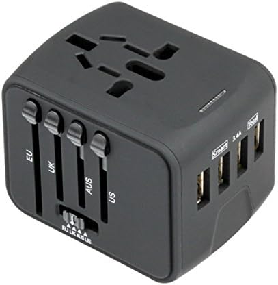 Worldwide Travel Adapter, FCC certification the best International Plug [US UK EU AU] with Four USB Charging Ports [FOUR USB Power Rating: 5V/2500mA] &amp; Universal AC Socket, Safety Fused