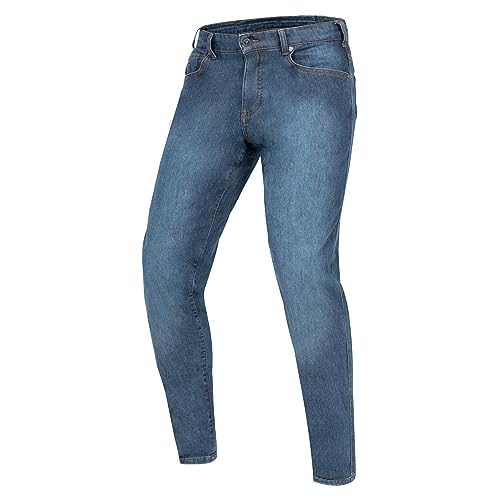 REBELHORN Nomad Mens Motorcycle Jeans, Armalith Denim, SAS-TEC Level 2 Knee Protectors and Level 1 Hip Protectors, Coccyx Protector Bag, Tapered Fit, Washed Blue, 28 W/34 L