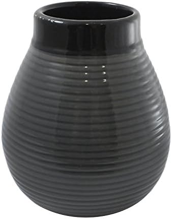 Ceramic Yerba Mate Mug Cup | Honey Glazed with Stripes | Grey | from Cebador | 450 ml