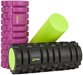 Trinity Yoga Foam Roller 2-in-1 Deep Tissue Massage Grid Exercise Roller (Black/Lime)