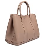 Ainifeel Women's Genuine Leather Top Handle Handbag Shopping Bag Tote Bag (Taupe)