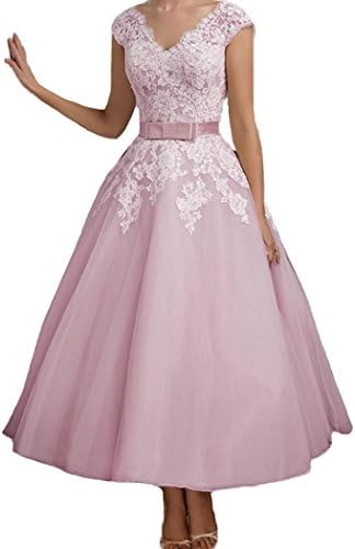 QiJunGe Women's Ankle Length V Neck Bridal Gowns Elegant Wedding Dresses Pink US 22W