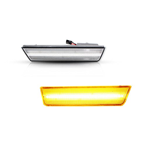GTINTHEBOX 2PCS 3D Classic Clear Lens Amber 24-SMD LED Front Bumper Side Marker Lights Lamps Replacement Kit For 2008-2014 Dodge Challenger