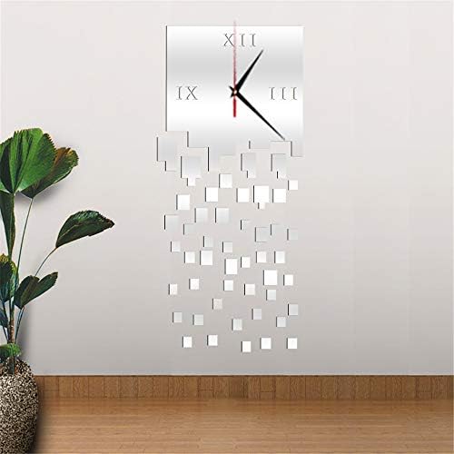TNKML Large Indoor Decorative Wall Clock Mirrored Living Room Kitchen Office Bedroom Wall Mosaic Wall Clock,B026Red