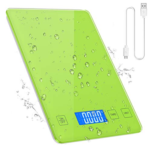ORIA Kitchen Scale, Digital Food Scale, USB Rechargeable and with Waterproof Glass Body, Kitchen