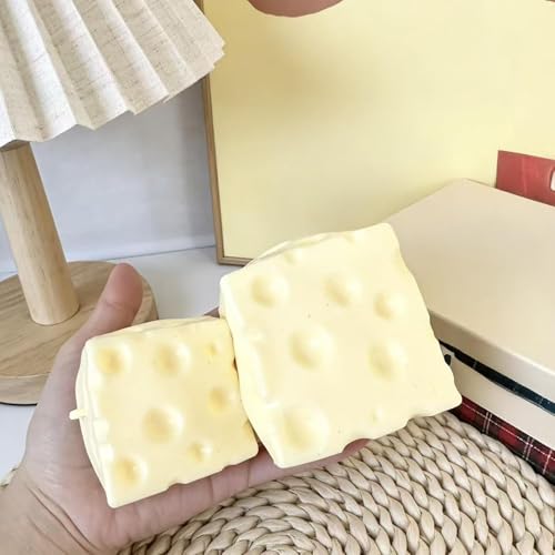 SLEEPHEAD® Cheese Squishy Stress Ball 7cm ，Cute Cheese Block Fidget Toy for Anxiety Relief Soft Silicone ，Squeeze Cheese Squishy Toy for Adults Teens Desk Decor & Party Favor