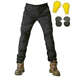 Takuey Men Motorcycle Riding Pants Motorcross Denim Jeans With 4 Protect Pads Equipment Racing Knight Trousers Black