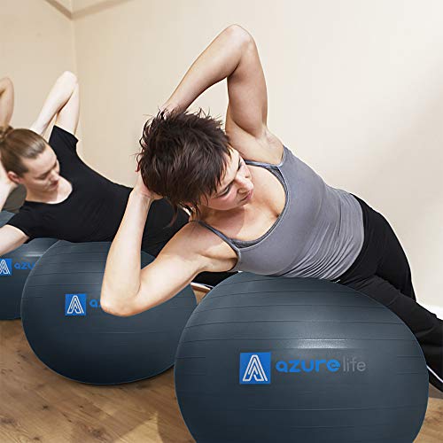 A AZURELIFE Professional Grade Exercise Ball, Anti-Burst&Non-Slip Stability Balance Ball with Quick Pump Included, Multiple Sizes&Colors, Perfect for Birthing, Yoga, Pilates, Desk Chairs&Therapy