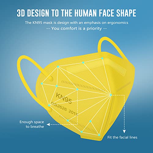 WWDOLL KN95 Face Mask 25 Pack, 5Layers Breathable KN95 Masks, Yellow