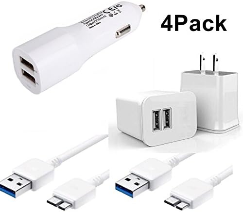 Micro USB Cable, AuKe Essential 4-in-1 1 x 10Watt Dual-Port Wall Charger+1 x 15Wall Dual-Port Car Charger+2 x USB 3.0 Premium Data for Samsung Galaxy S5 and Note 3 N9000 (White)